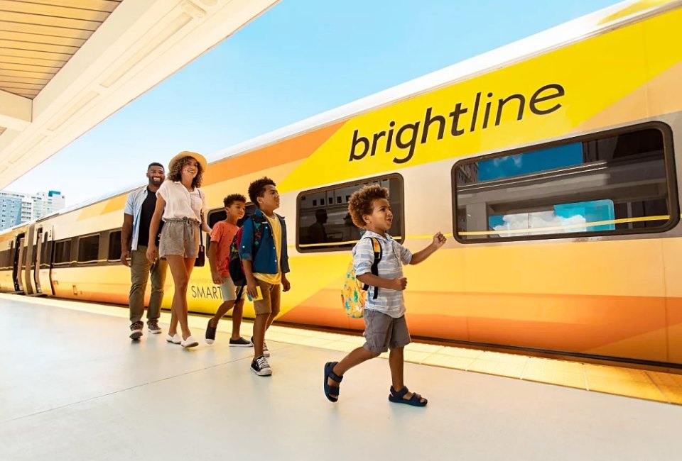 All aboard the new Brightline Orlando train for a fun way to travel through Florida! Photo courtesy of Brightline