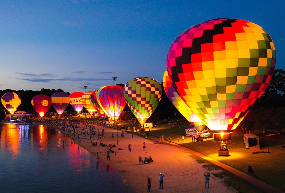 Enjoy Callaway Gardens' annual Hot Air Balloon Festival, including the Balloon Glow and nightly fireworks. Photo courtesy Callaway Gardens