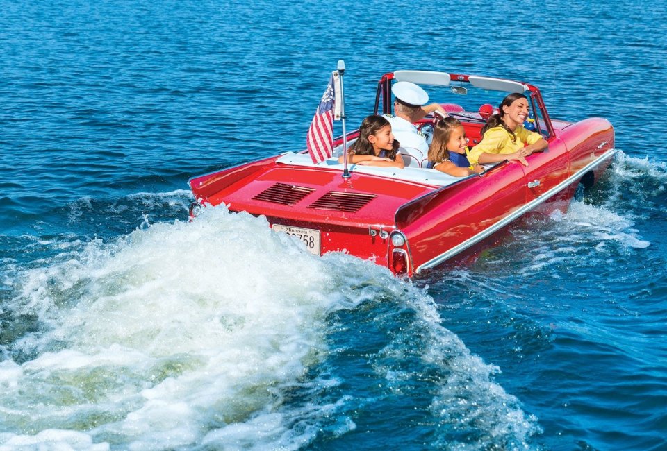Forget the roads -- it's all about splashy thrills of a classic amphicar at Disney Springs. 