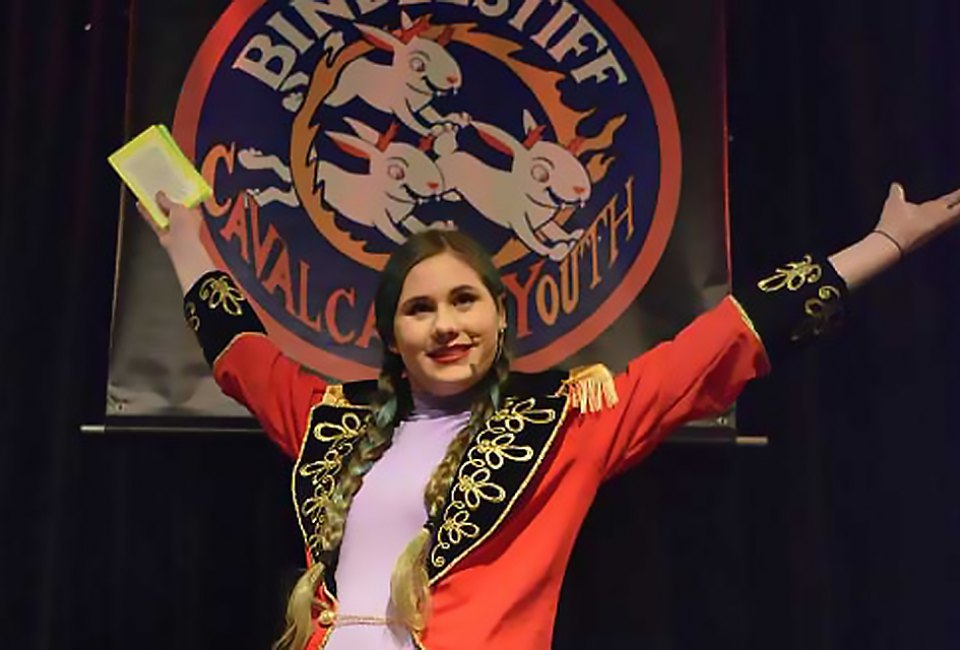 Bindlestiff Cavalcade of Youth 's Ringmistress opens the show at Coney Island. Photo by Norman Blake