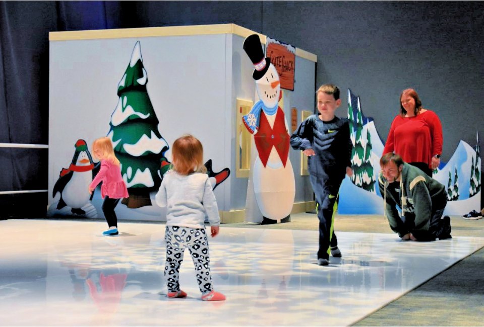 Stay warm with sock skating! Photo courtesy of Connecticut Science Center 
