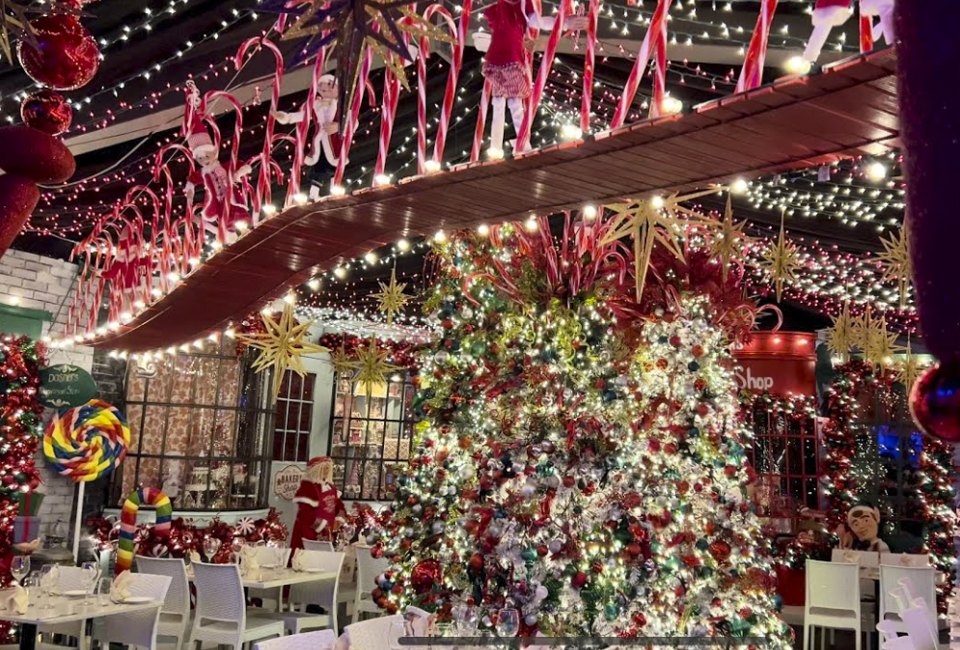 Dine among a beautiful display of holiday lights on Christmas in Southington, one of the restaurants open on Christmas in Connecticut! Photo courtesy of Cava Restaurant