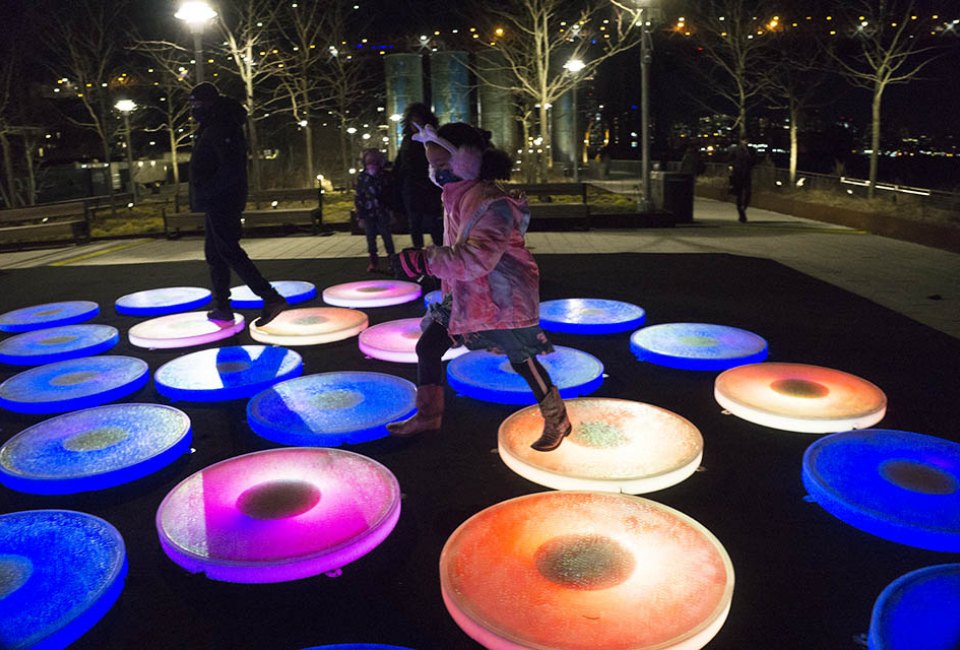 Reflect at Domino Park is fun for all ages with its light-up circles that respond to footsteps.