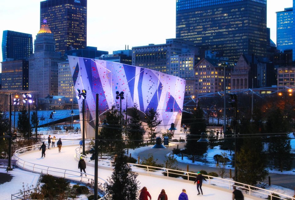 Delight in an outdoor rink across Chicago. The Skating Ribbon is a popular destination. Photo courtesy of Maggie Daley Park