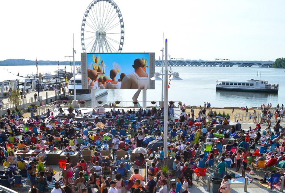 Enjoy family-friendly movies on the Potomac on Sunday evenings. Photo courtesy of National Harbor