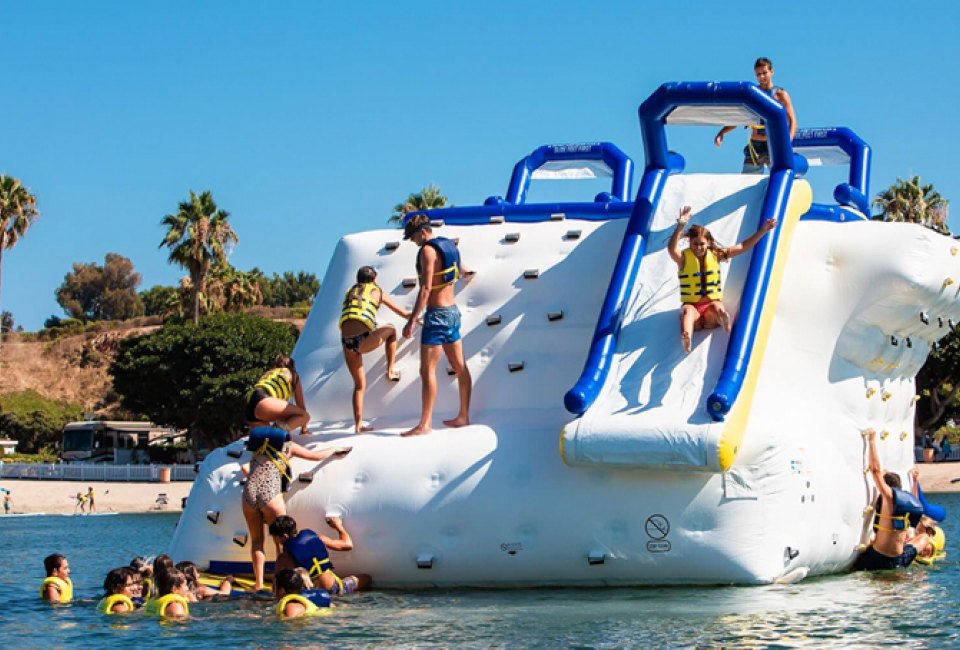Best Swimming Spots to Host a Pool Party for Your Los Angeles Kid: Newport Dunes Resort Inflatable Water Park