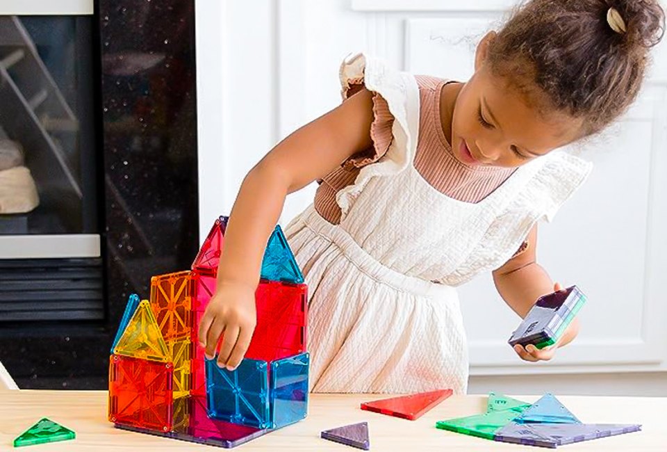There are tons of creative ways to use Magna-Tiles, like playing matching games or making your own marble runs. Photo courtesy of Magna Tile