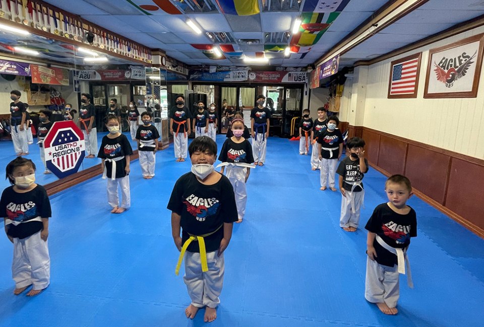 Kids as young as age 3 are welcomed to martial arts classes at Eagles Taekwondo in Flushing. 