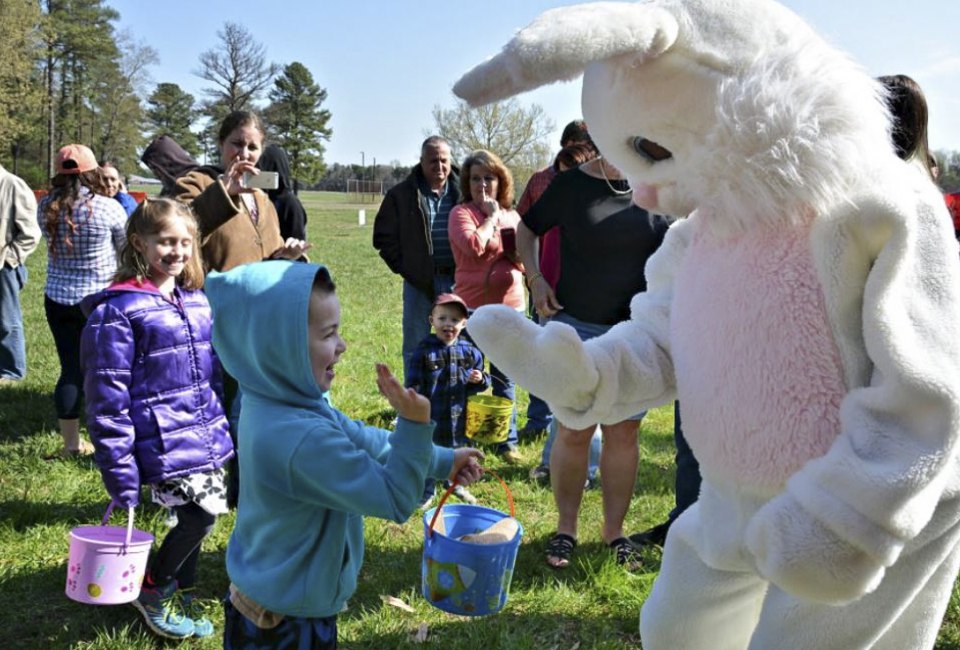 The Easter Bunny is the man of the hour at many area egg hunts. Photo by Fort A.P. Hill/Flickr