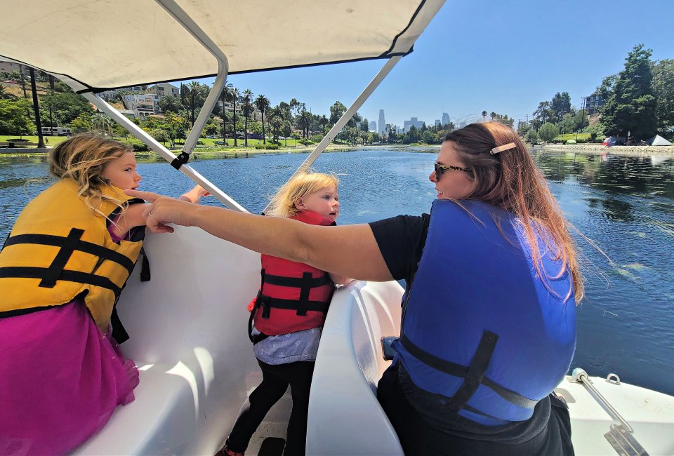 Take a paddle around the lake on one of the swan boats at Echo Park Lake.