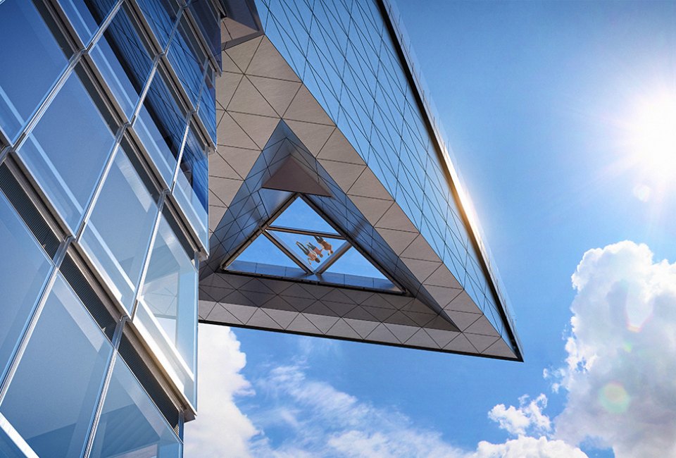 The Edge's glass cutout offers a terrifying view 1,131 feet above street level. Photo courtesy of Related-Oxford