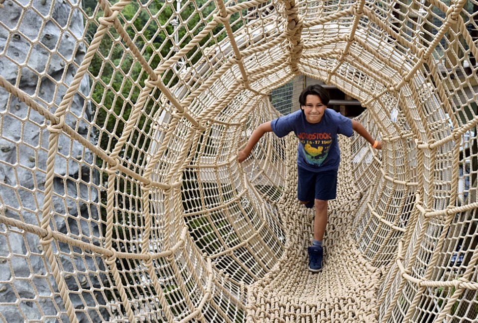 The  Eye Opener outdoor tree house at the Long Island Aquarium features rope bridges, slides, and plenty more.  Photo by Jaime Sumersille