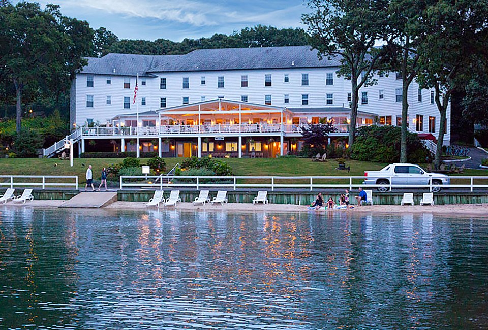 The waterfront Pridwin Hotel and Cottages offers a serene escape at its family-friendly hotel on Shelter Island. 