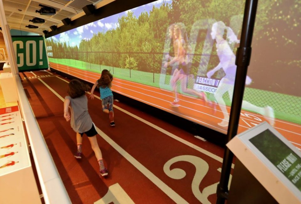 Challenge yourself against a virtual opponent in Franklin Institute's Sports Zone. Photo courtesy of Franklin Institute