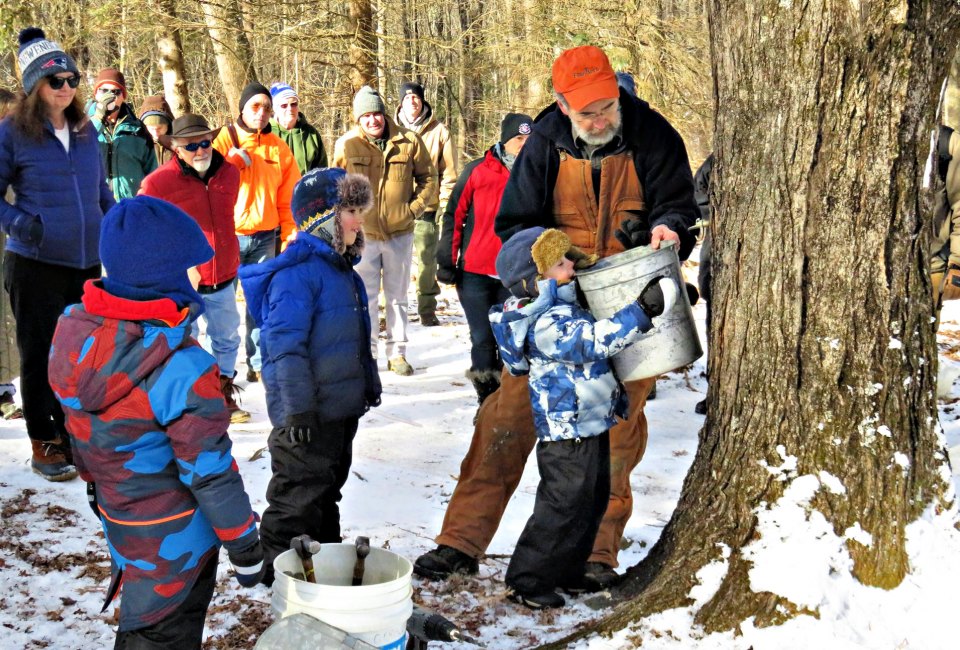 Maple sugaring events are on tap across the state. Photo courtesy of Flanders Nature Center