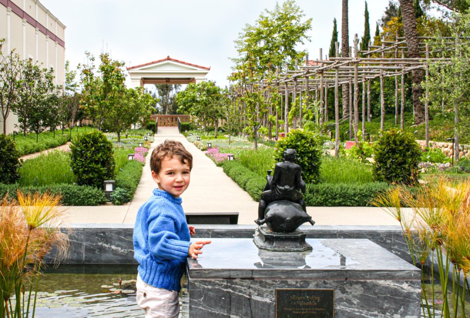 Tge Getty Villa gardens with kids