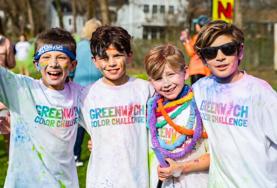 Add a little color to your spring break with family fun around Connecticut in 2024!  Photo courtesy of the Greenwich Color Run
