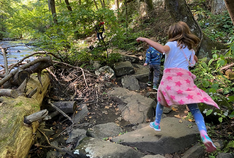 Most trails at Hacklebarney State Park follow along the river.