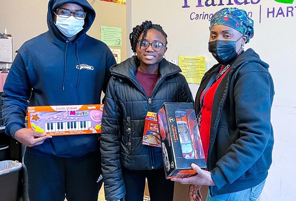 Image of high school student donating toys in Connecticut
