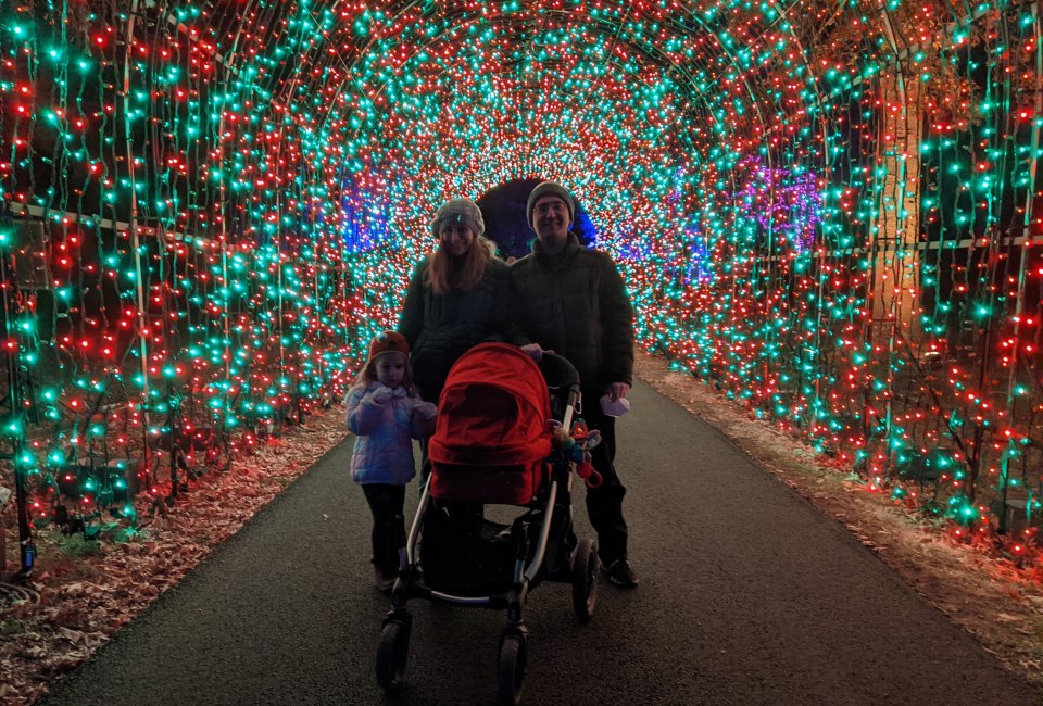 The tunnel of lights is one of many great family photo ops at Holiday Road.
