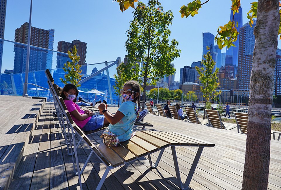 Hudson River Park's Pier 26 offers plenty of room to lounge and enjoy panoramic views spanning from the George Washington Bridge to the Statue of Liberty. 