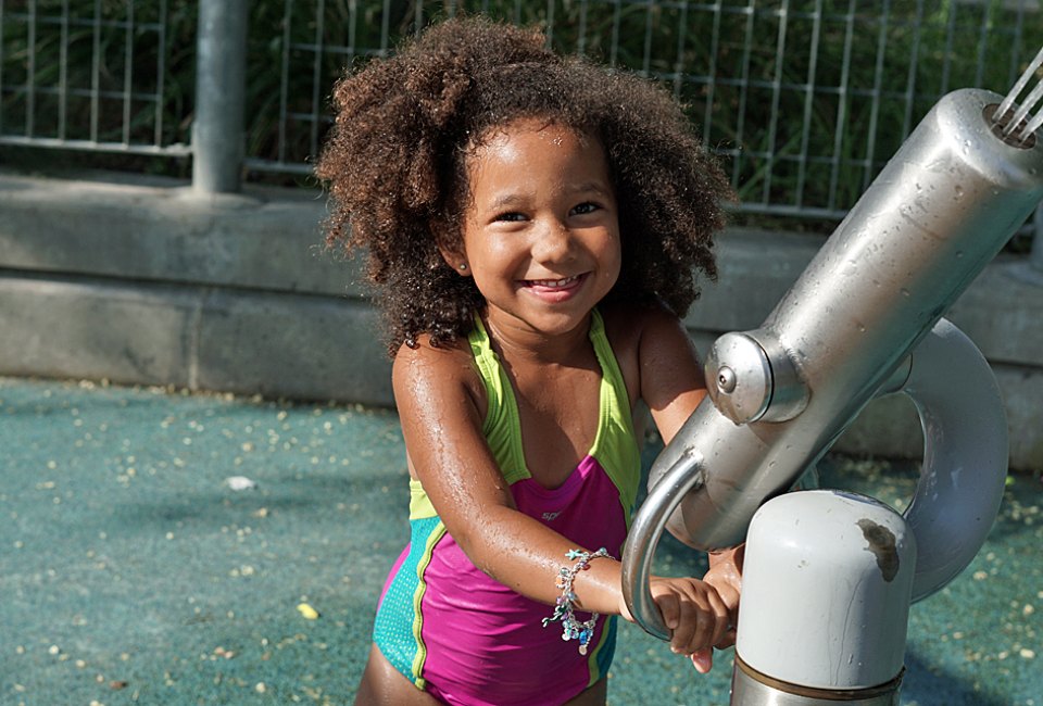 The Pier 25 splash pad in Hudson River Park is a guaranteed kid-pleaser. Photo by Jody Mercier