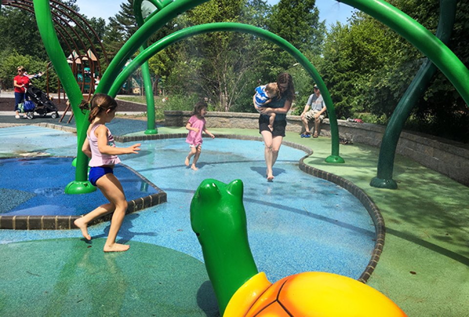 kids playing in the water at the Van Saun sprayground. 