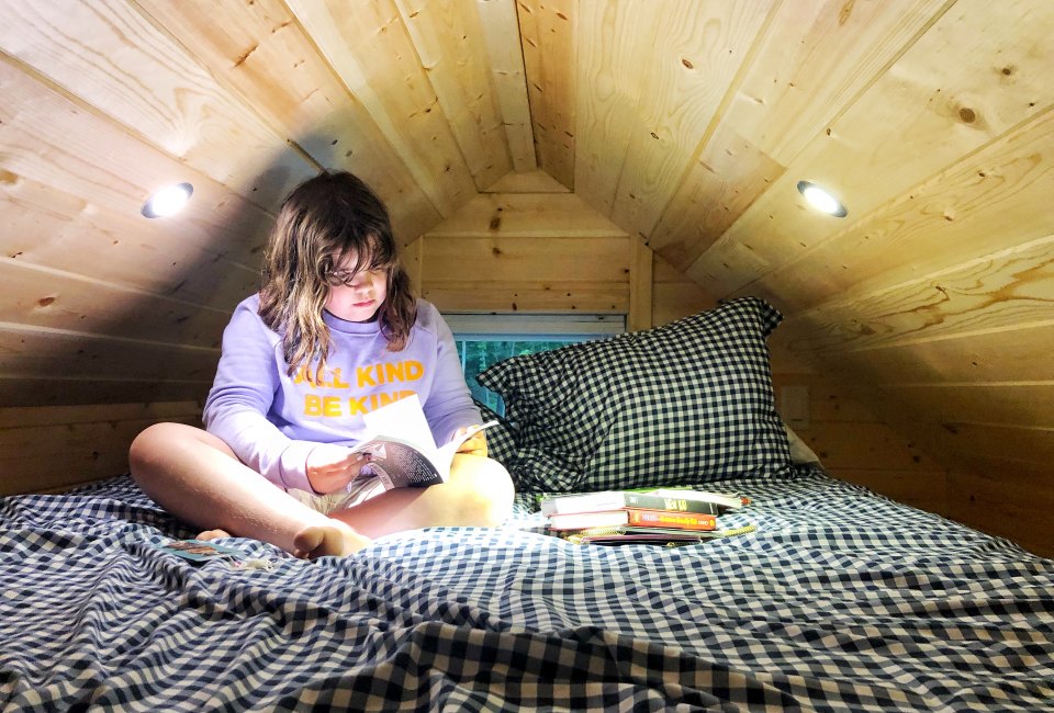 Kids warm up to a tiny home stay right away. Photo by the author