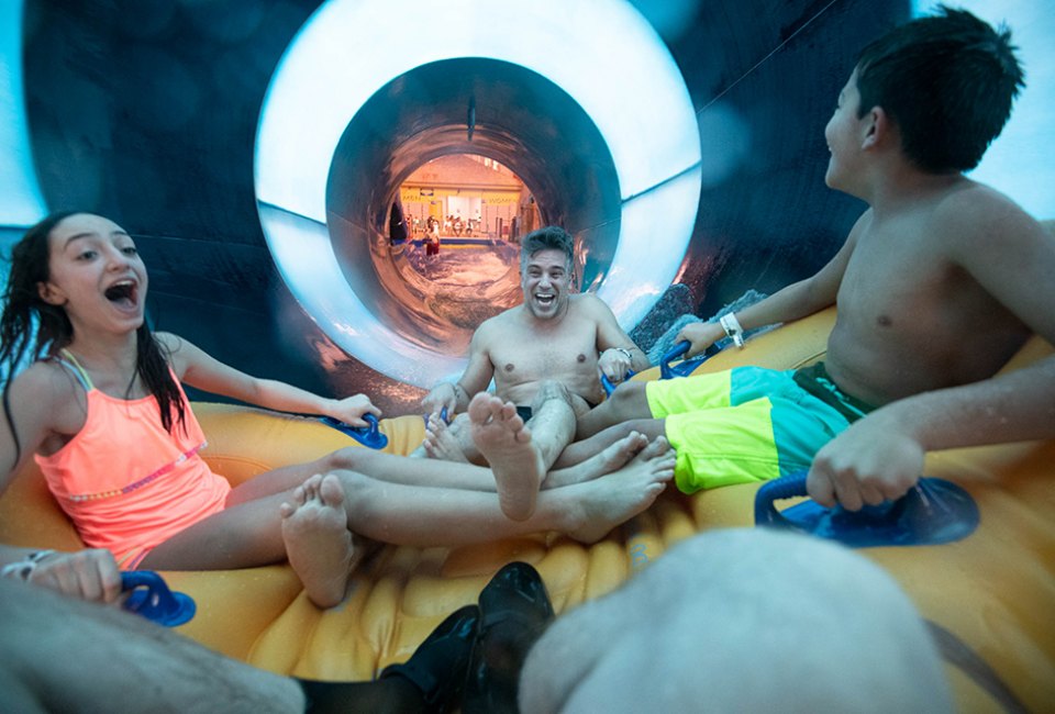 The Kalahari Resort in the Poconos offers big-time thrills in its huge indoor water park. 