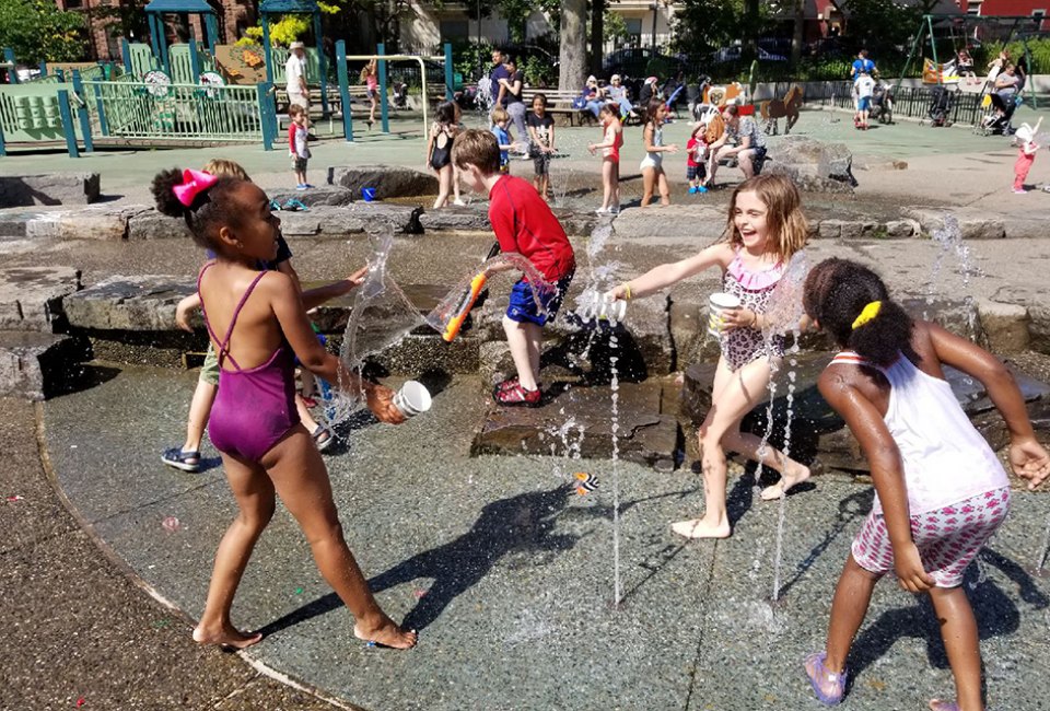 The water features at James J. Byrne Playground in Park Slope are a huge draw.  Photo by Al DiIngeniis