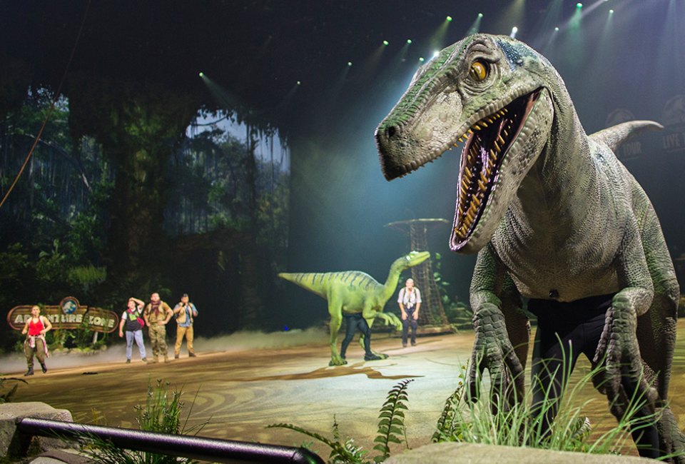 Don't be fooled by those tiny arms--the dinosaurs at Jurassic World Live Tour are terrifying! Photo courtesy Feld Entertainment