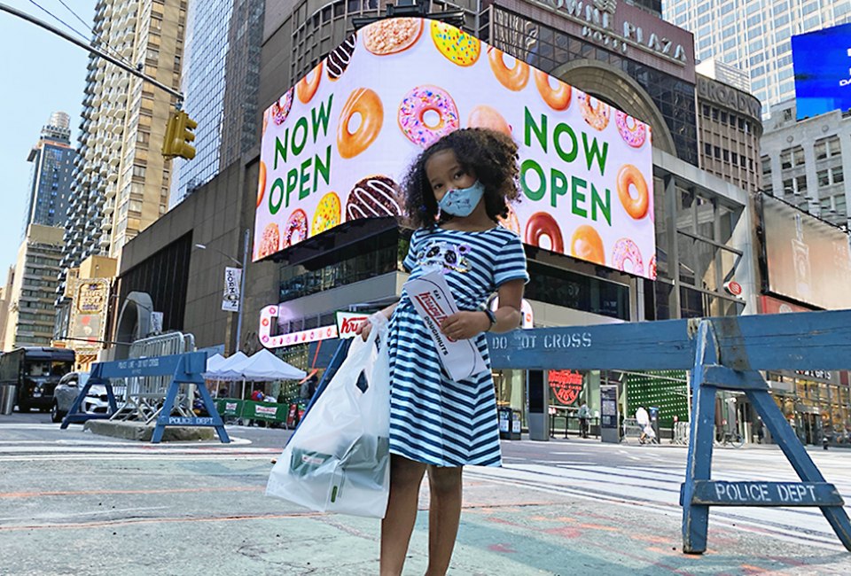 Krispy Kreme brings its trademark glazed doughnuts to the crossroads of the world.