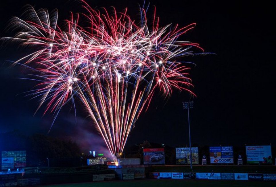 The Jersey Shore BlueClaws light up the baseball diamond and the skies with 17 nights of fireworks this summer. Photo courtesy of The Jersey Shore BlueClaws