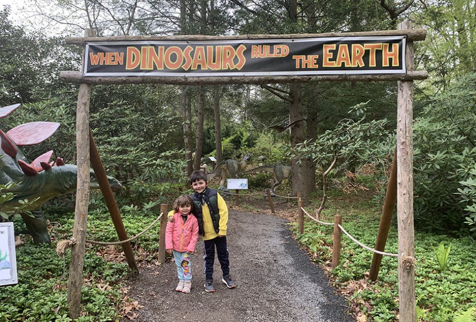The Dinosaur Garden at Lasdon Park & Arboretum is one of many family-friendly trails, and it beckons kids to come and explore. 