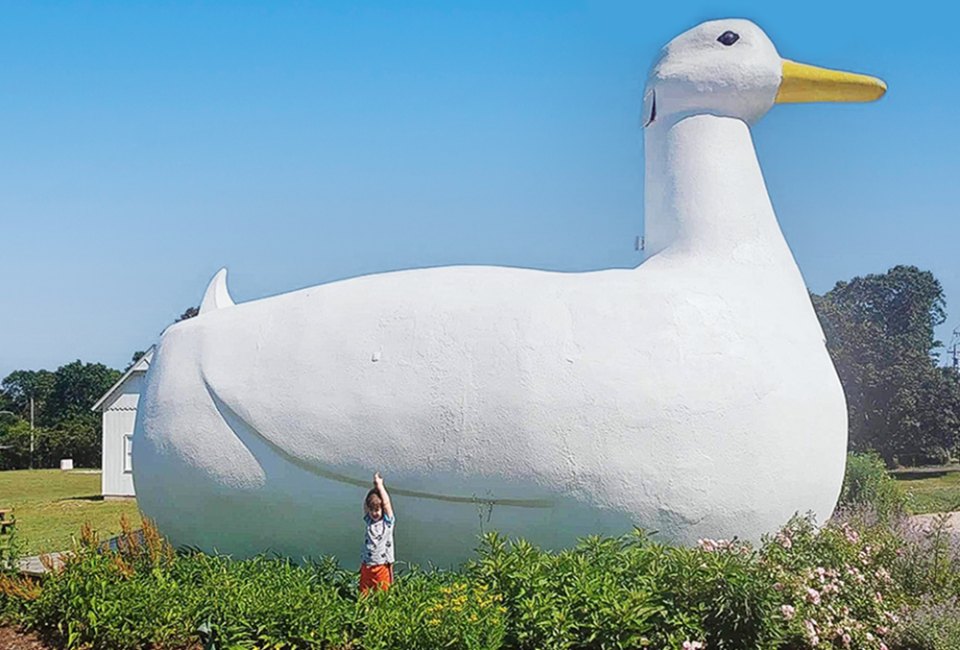 The Big Duck greets visitors to Long Island for fun photo-ops and duck-themed goodies in its gift shop. Photo by Gina Massaro