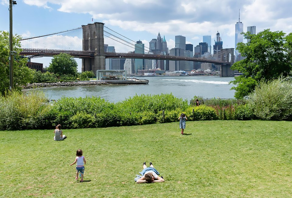 Brooklyn Bridge Park is a massive green space that offers tons of family activities—and unbeatable city views. Photo courtesy of Brooklyn Bridge Park