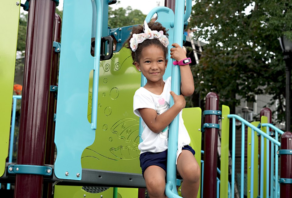 The new climbing structures at Ennis Playground in Gowanus, Brooklyn are a fun challenge for a wide range of ages. 
