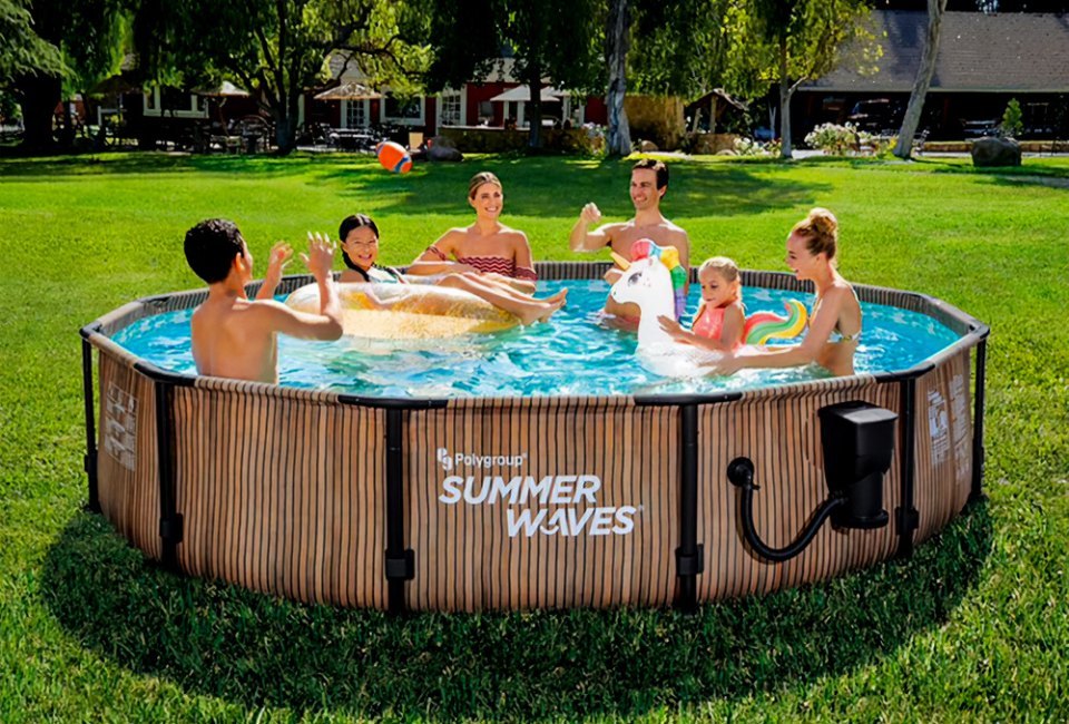 Summer Waves Natural Teak Elite pool, photo courtesy of the Polygroup Store on Amazon.