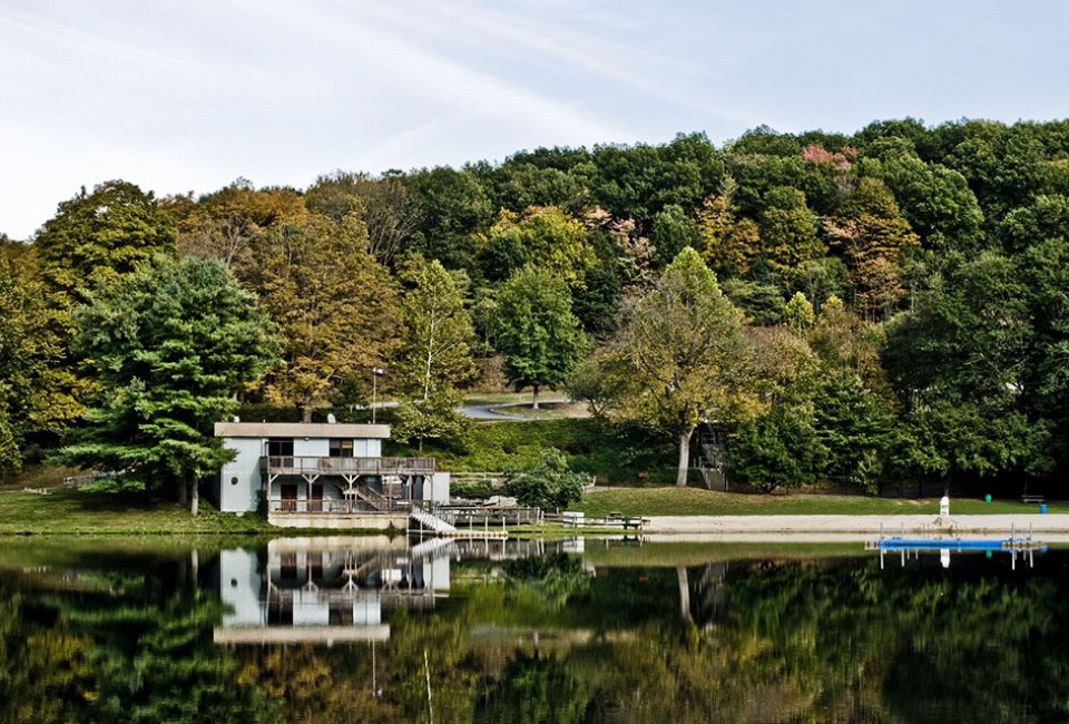 Lewis Morris Park's 1,154 acres include excellent hiking and biking trails, a lake recreation area, and more.