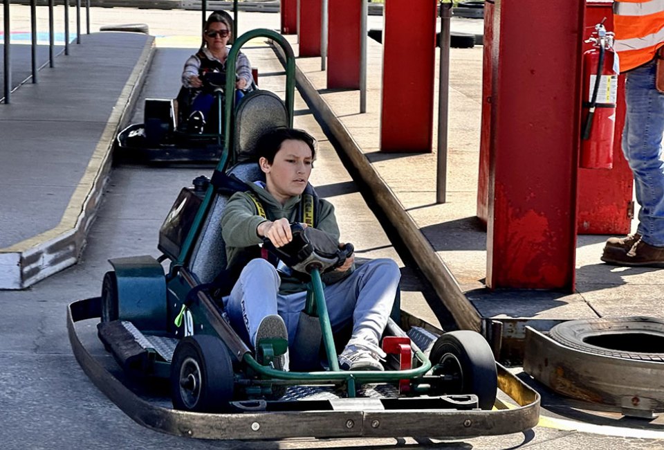 Teens can zip around the go-kart track at Country Fair Entertainment in Medford. 