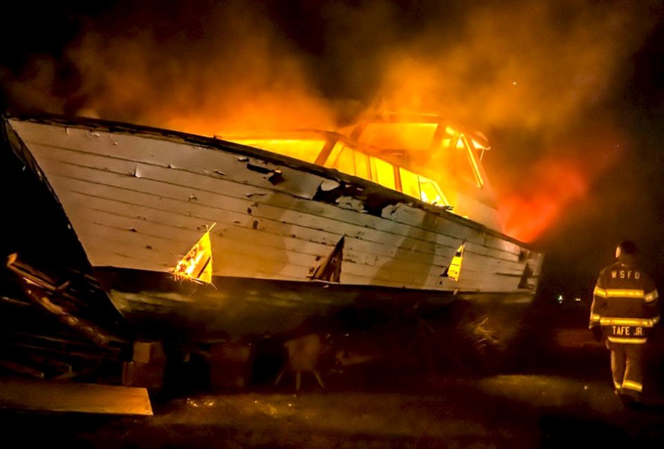 West Sayville hosts a Halloween weekend tradition of boat burning. Photo by Ryan Sweeney
