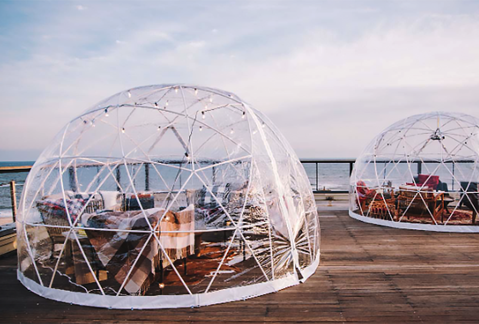 Enjoy oceanside dining inside a heated igloo at Gurney's Resort in Montauk.