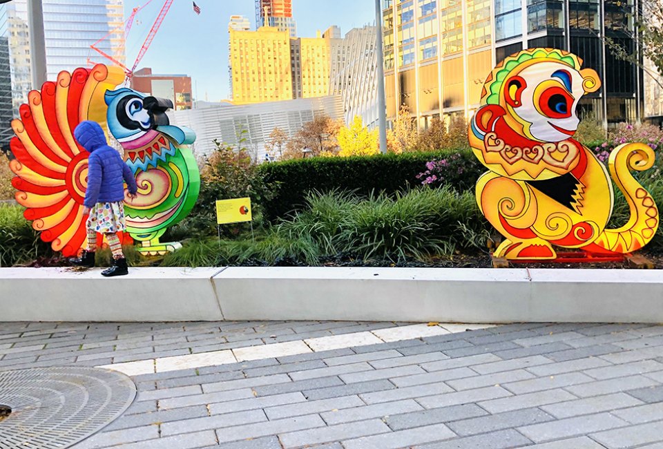 Head to Liberty Park at the World Trade Center, which has been transformed into a lantern display featuring the 12 zodiac animals from the Lunar Calendar. Photo by Janet Bloom