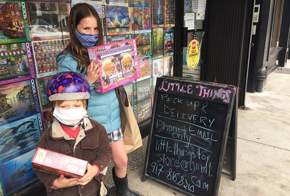 Phone in your order, mask up, and head to Park Slope's Little Things for curbside pickup of your goodies. Photo by Ros Muggeridge