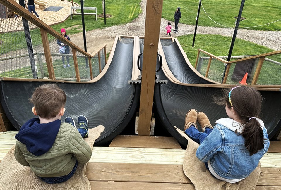 Harbes Farm offers a slew of  kid-friendly attractions, including the speedy goat mountain slides. Photo by Jennifer Voit