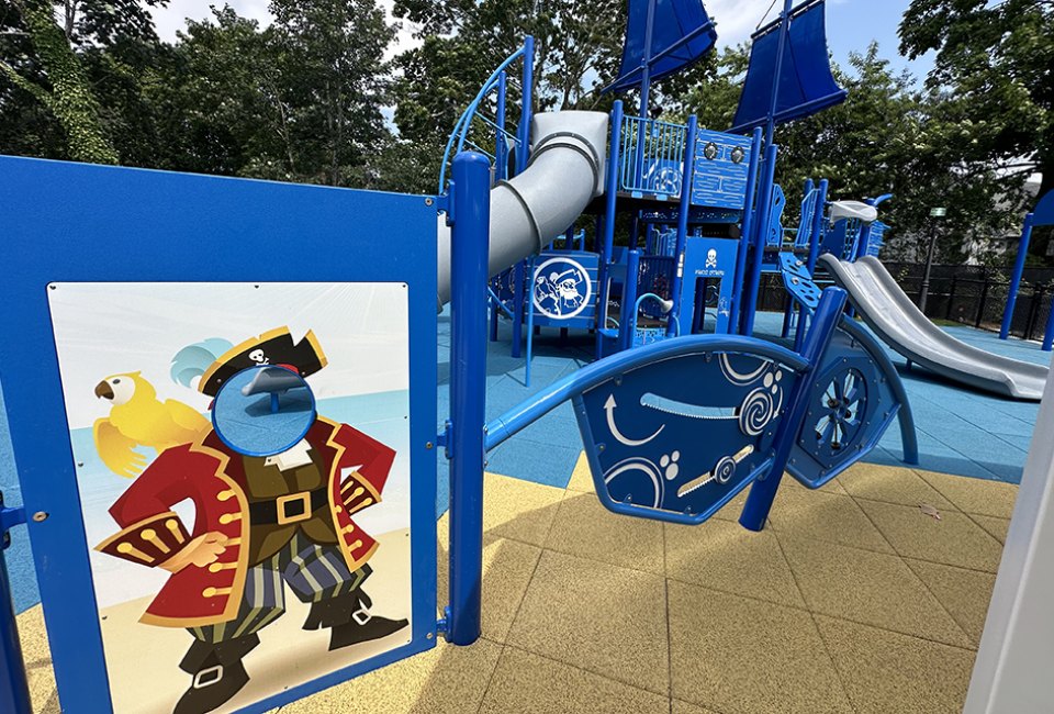 Kids can immerse themselves in the pirate theme at the newly renovated Ria Del Bene Memorial Playground.