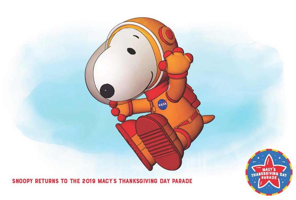 Snoopy makes his 40th appearance at the  Macy's Thanksgiving Day Parade as an Apollo astronaut.  
