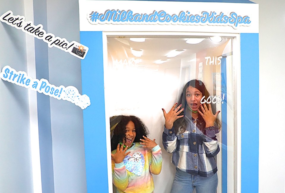 Once you've been pampered, don't forget to strike a pose in the larger-than-life milk carton backdrop at Milk & Cookies Kids Spa