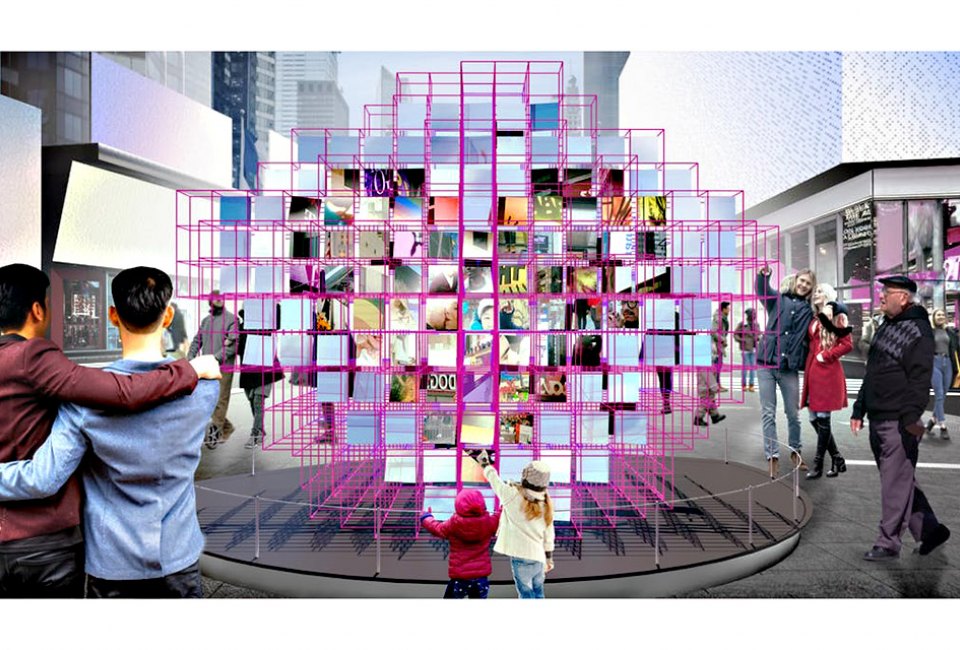 Heart Squared by MODU and Eric Forman Studios is Times Square's Valentine Heart Design Winner. Rendering courtesy of the artist