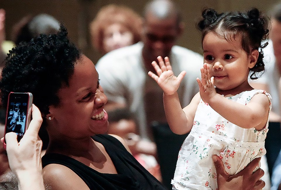 Toddlers can swing to the beat each week at Lincoln Center's WeBop. Photo courtesy of Lincoln Center